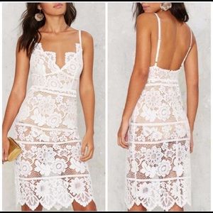 For Love & Lemons Gianna Midi White Lace Dress